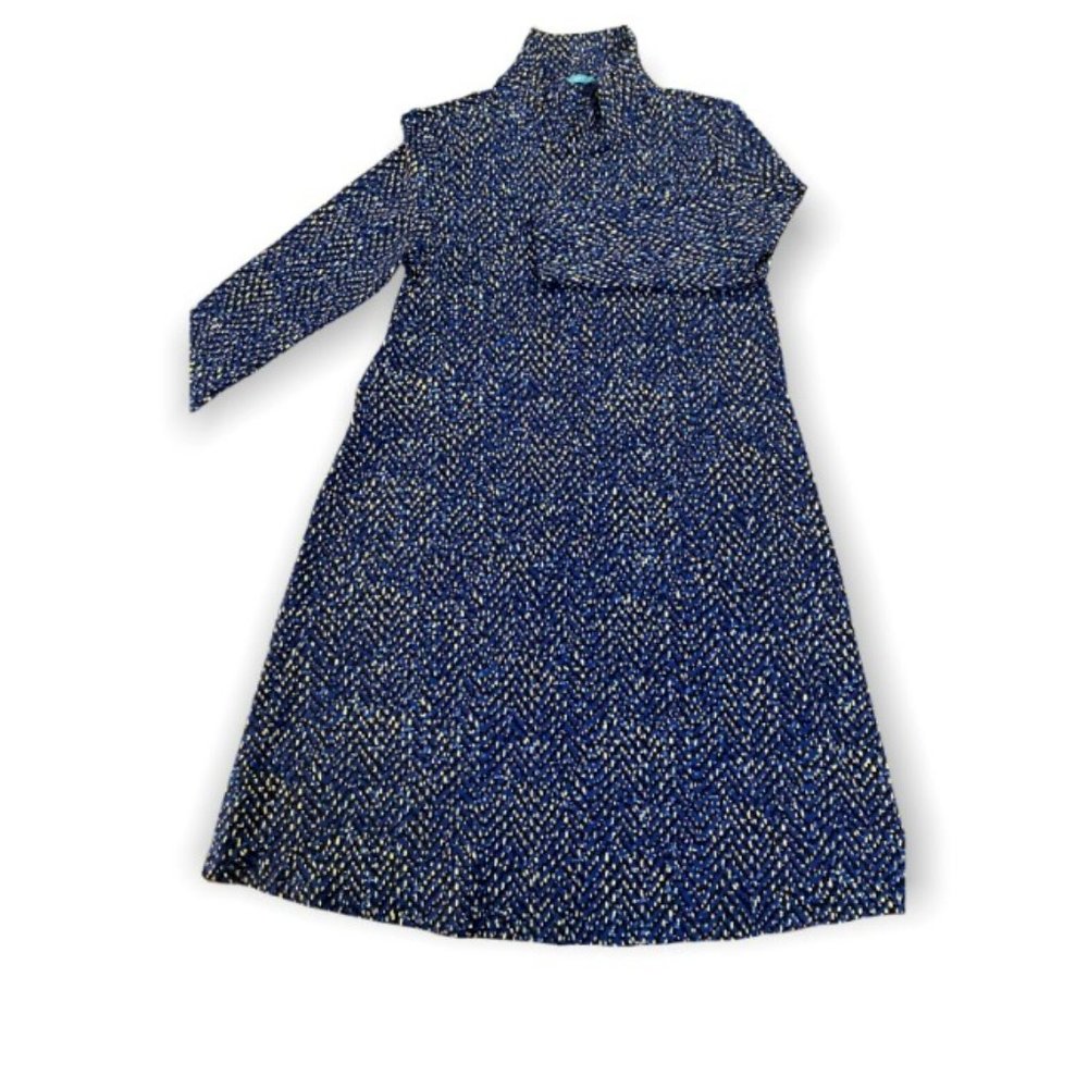J McLaughlin Stretch Sheath Dress w Pockets Small Navy Cream and Black Pattern S